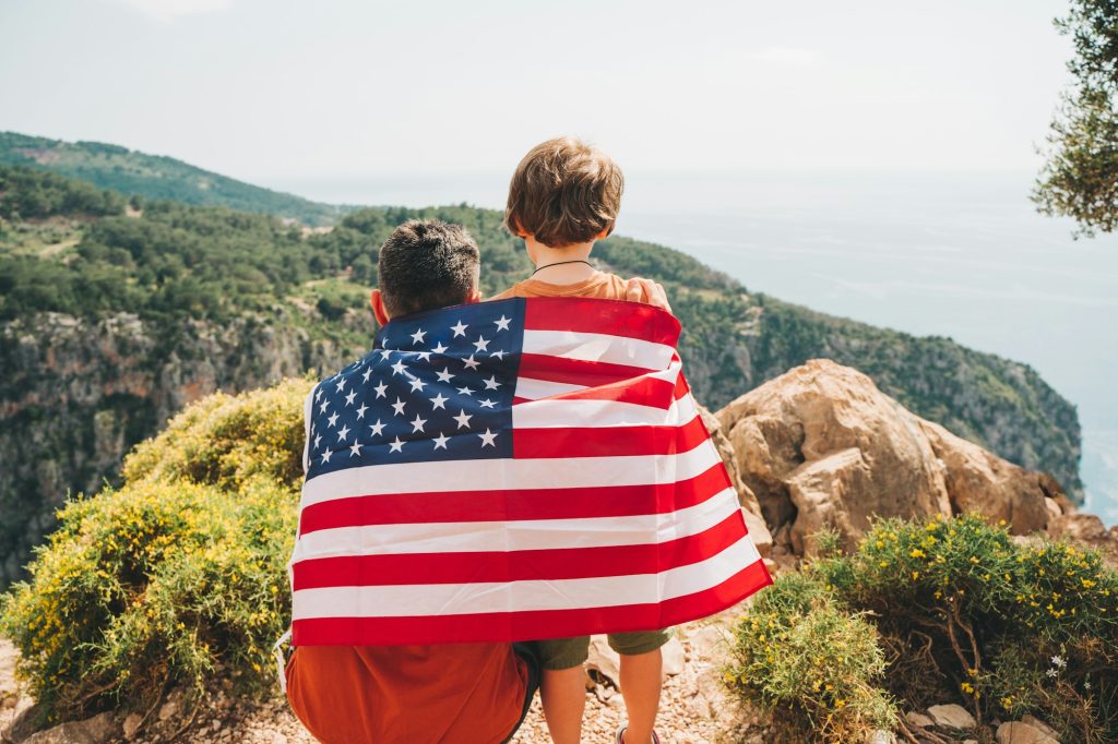 Family USA flag 4 fourth of july